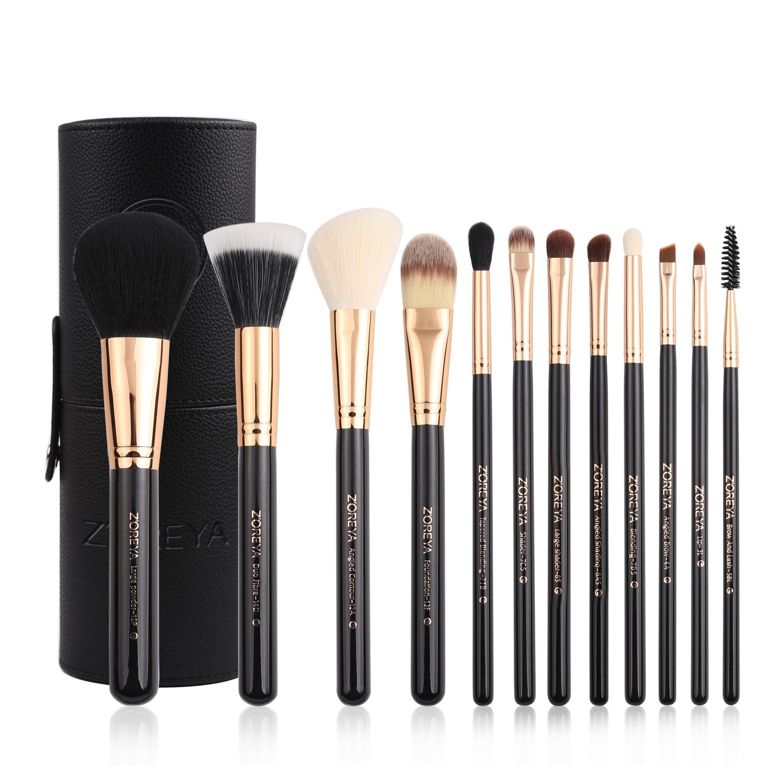 Premium 12-Piece Travel Makeup Brush Set with Essential Cosmetic Tools and Black Holder - Synthetic Hair Foundation, Powder, and Eye Brushes