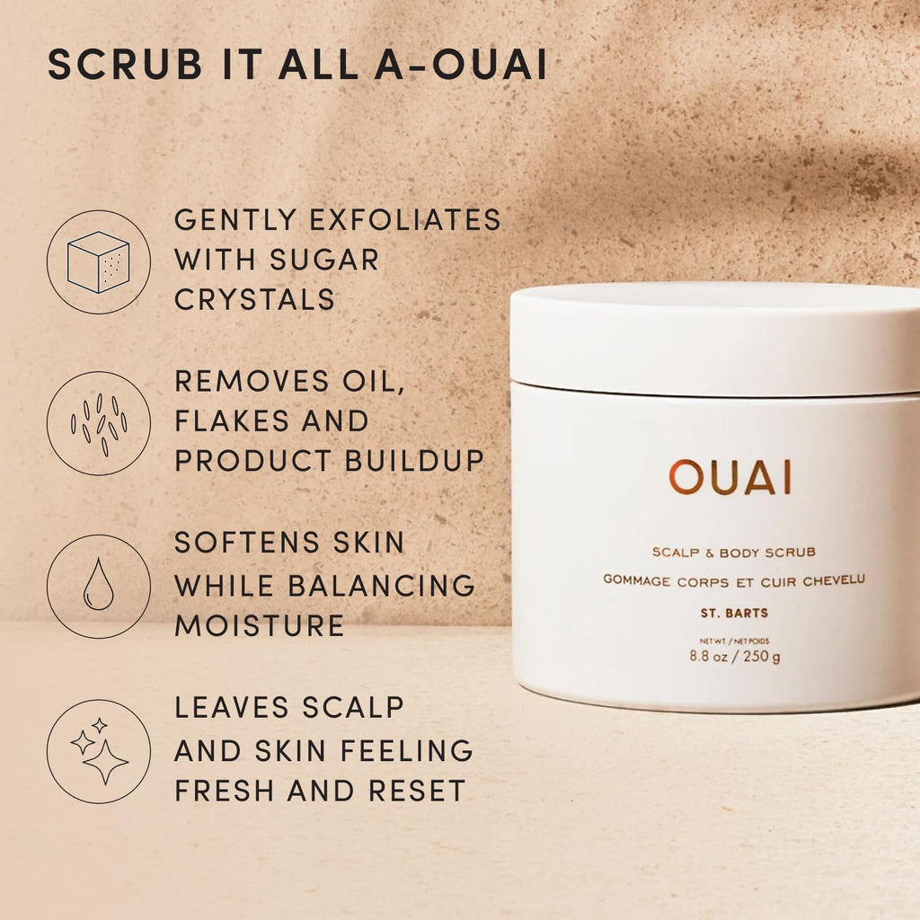 Scalp & Body Scrub, St. Barts - Foaming Coconut Oil Sugar Scrub & Gentle Scalp Exfoliator Cleanses, Removes Buildup & Moisturizes Skin - Paraben, Phthalate and Sulfate Free Body Care - 250G