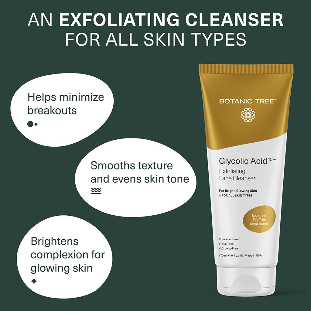 Glycolic Acid Face Wash - Facial Cleanser for Skin Care, Treatment Scrub, 10% Glycolic and Salicylic Acid 6 Fl. Oz (2 Pack)