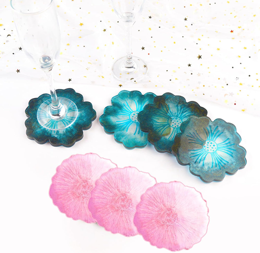 Silicone Coaster Molds,  6 Pack Flower Coaster Resin Molds DIY Epoxy Resin Coaster Molds Flower Silicone Tray Resin Casting Molds Irregular Epoxy Resin Agate Coaster Cup Mat Molds, 2 Styles