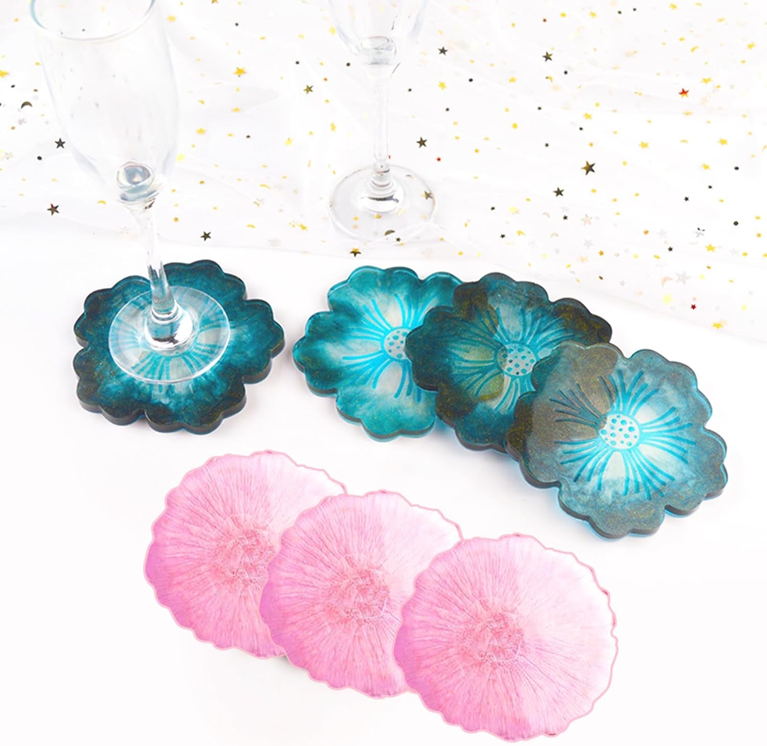 Silicone Coaster Molds,  6 Pack Flower Coaster Resin Molds DIY Epoxy Resin Coaster Molds Flower Silicone Tray Resin Casting Molds Irregular Epoxy Resin Agate Coaster Cup Mat Molds, 2 Styles