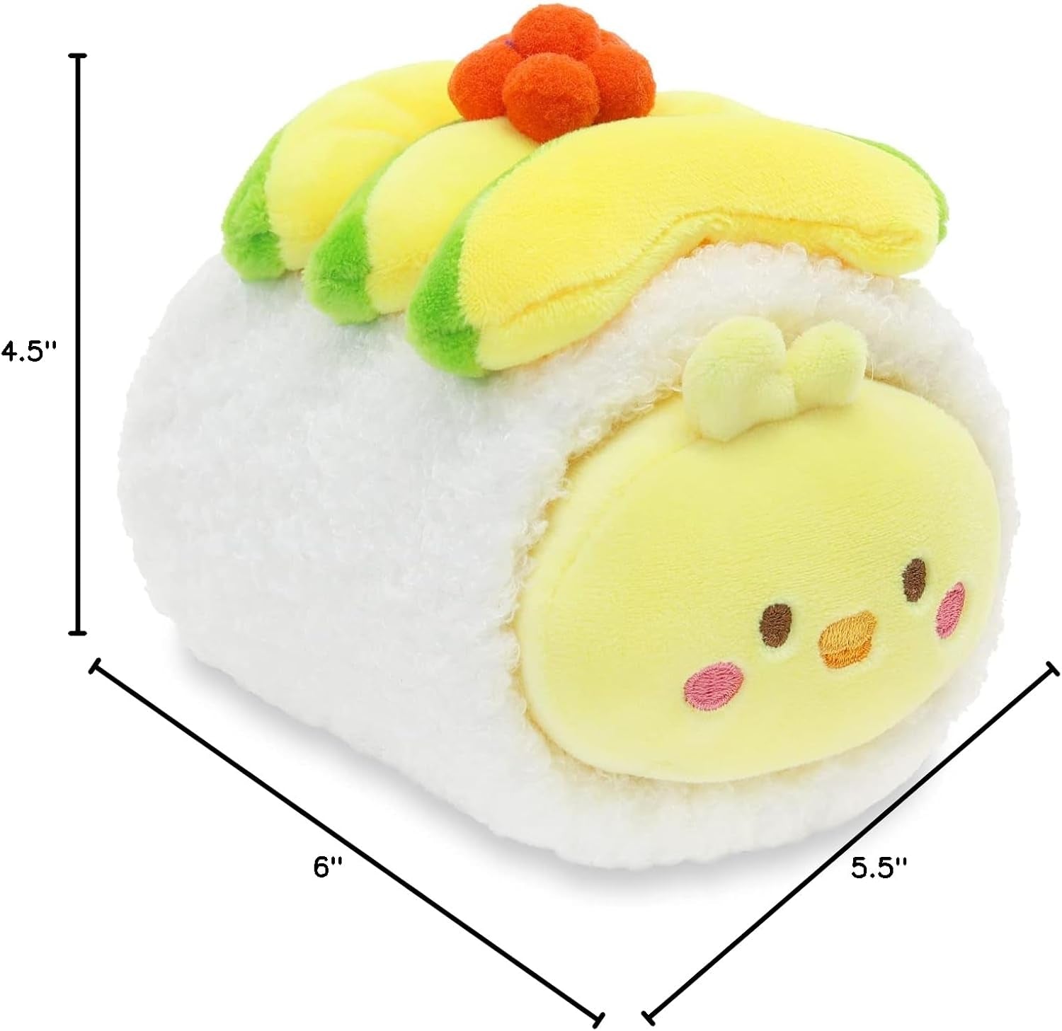 Avocado Sushi Chickiroll Plush Pillow, Kawaii Chick, 6" | Soft Plush Toy in Removable Burrito Outfit; Bedroom Decor and Birthday Gift for Kids and Women.