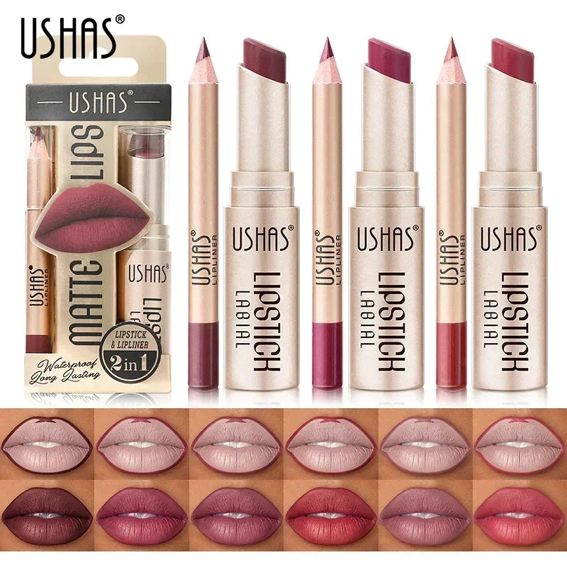 2 in 1 Lipstick Set Lip Liner Free Shipping Make-Up for Women Waterproof Long Lasting Cosmetics Korean Makeup Matte Lipstick