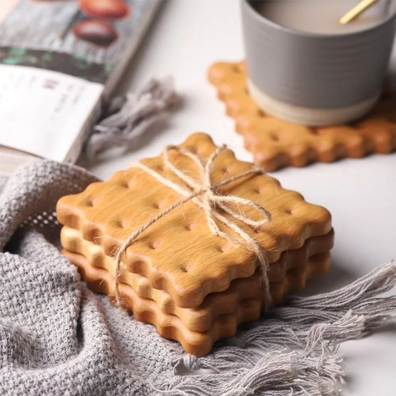 Cookies Coaster Wooden Coaster Cute Biscuit Shape Coaster Wooden Insulation Pad Christmas Birth Gift