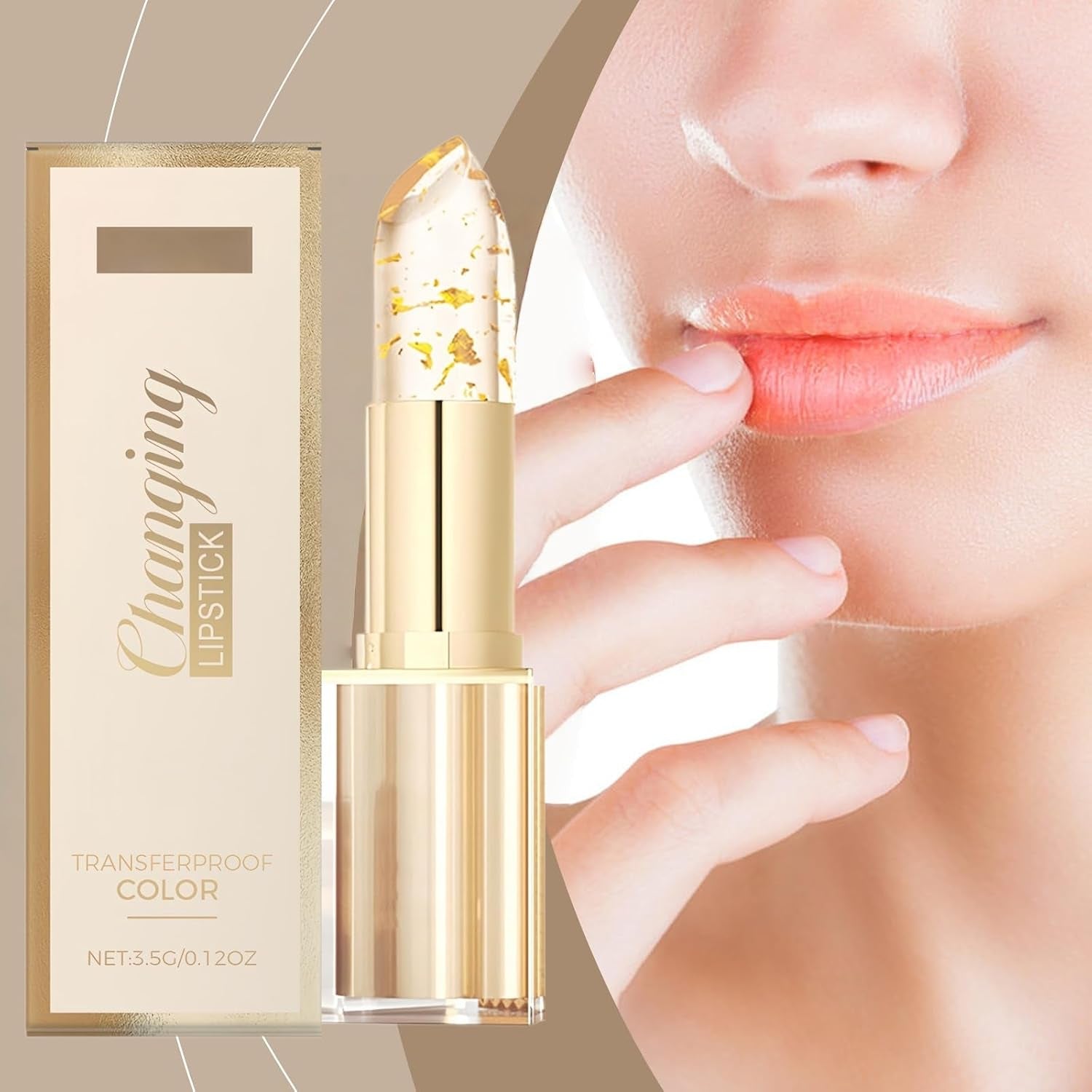 Colour Changing Lipstick with Gold,Transferproof Gold Cry/Stal Temperature Changing Lipstick,Long-Lasting Moisturizing Lip Gloss,Hydrating Clear Lipst/Ick & Flower L/Ip Balm for Dry Cracked Li/Ps