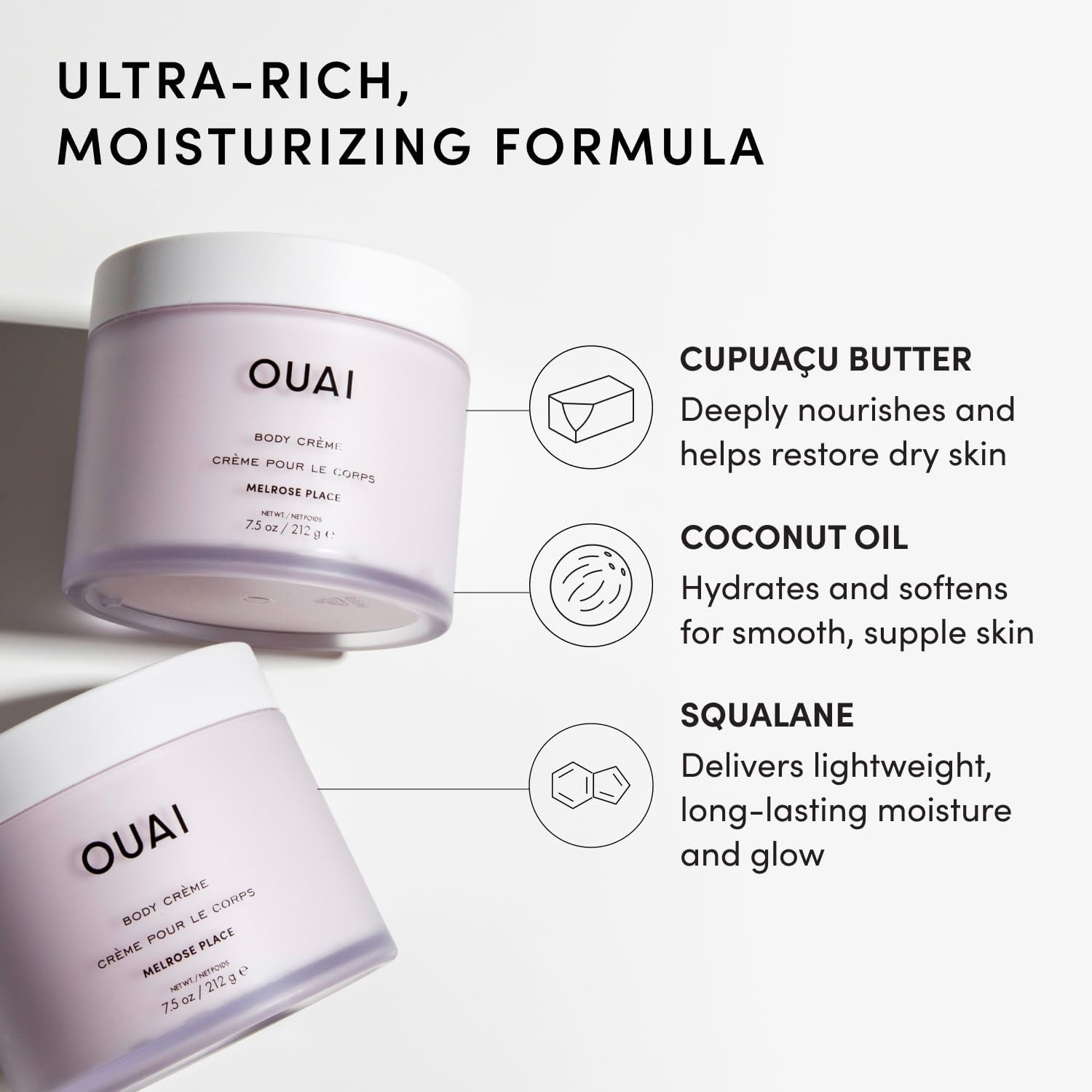 Body Cream, Melrose Place - Hydrating Whipped Body Cream with Cupuaçu Butter, Coconut Oil and Squalane - Softens Skin and Delivers Healthy-Looking Glow - Sulfate Free Skin Care (7.5 Oz)