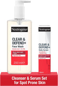 Clear & Defend+ Skincare Set with Facial Wash (1X 200Ml) and Face Serum (1X 30Ml), Clearing 2-Step Skincare Set with Salicylic Acid, AHA/PHA for Spot-Prone Skin to Help Fight Breakouts