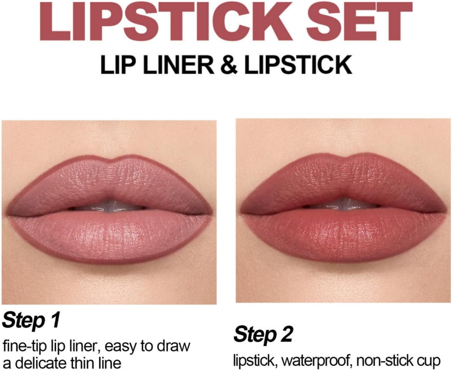 2-In-1 Lipstick Lip Liner Set,Long Lasting Waterproof Matte Lipstick & Lip Liner Kit,High Pigm/Ented Red Lipstick,Non-Stick Cup Lip Gloss Set,Lip Liner and Lipstick Set for Daily & Holiday,03#