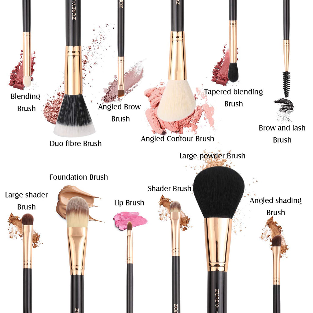 Premium 12-Piece Travel Makeup Brush Set with Essential Cosmetic Tools and Black Holder - Synthetic Hair Foundation, Powder, and Eye Brushes