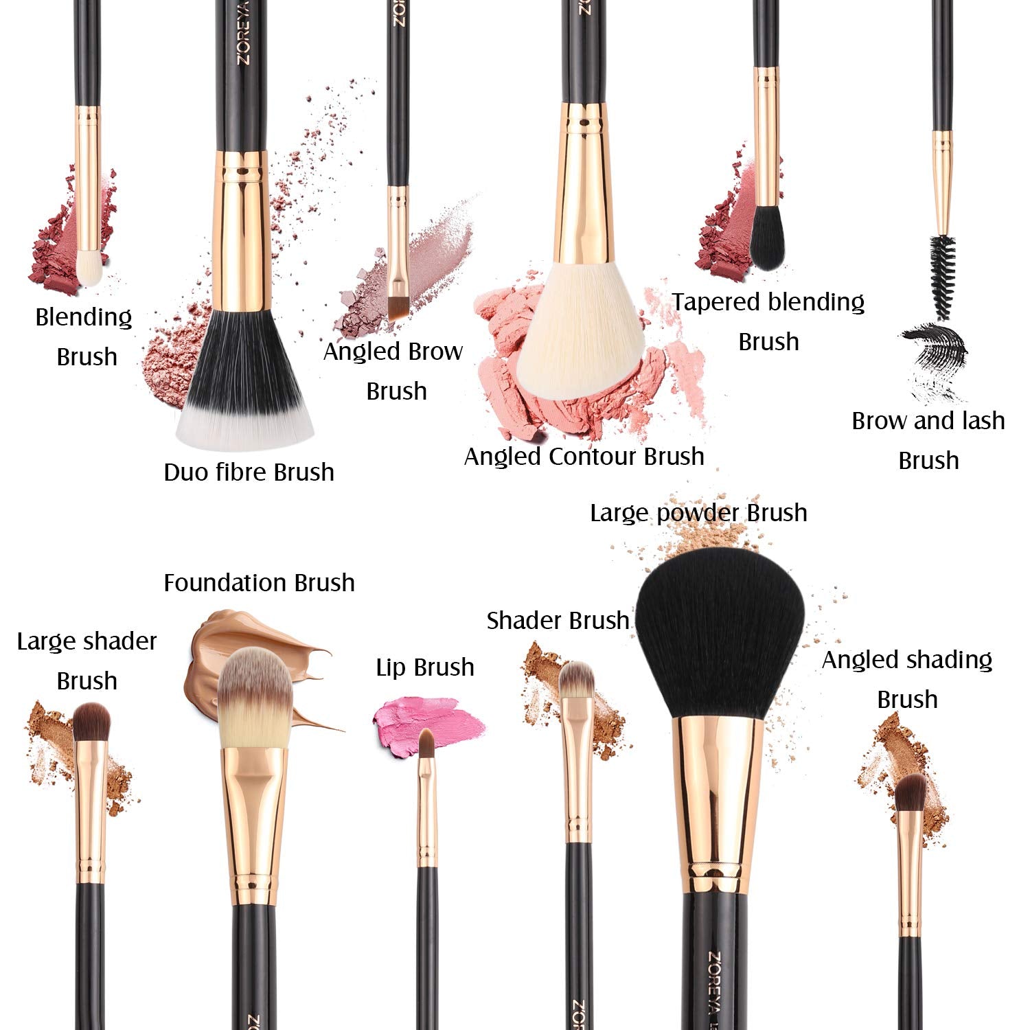 Premium 12-Piece Travel Makeup Brush Set with Essential Cosmetic Tools and Black Holder - Synthetic Hair Foundation, Powder, and Eye Brushes
