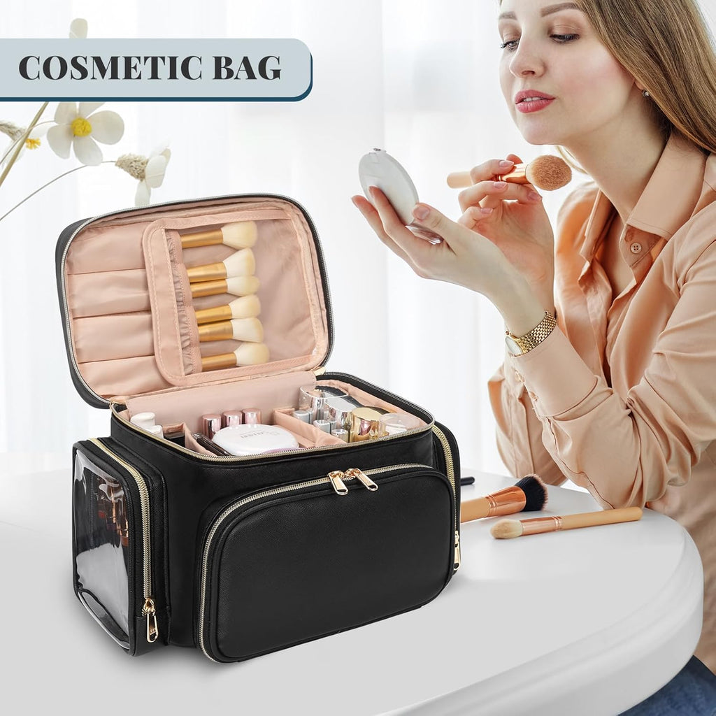 Large Makeup Bag with Brushes Compartments Travel Toiletry Bags for Women
