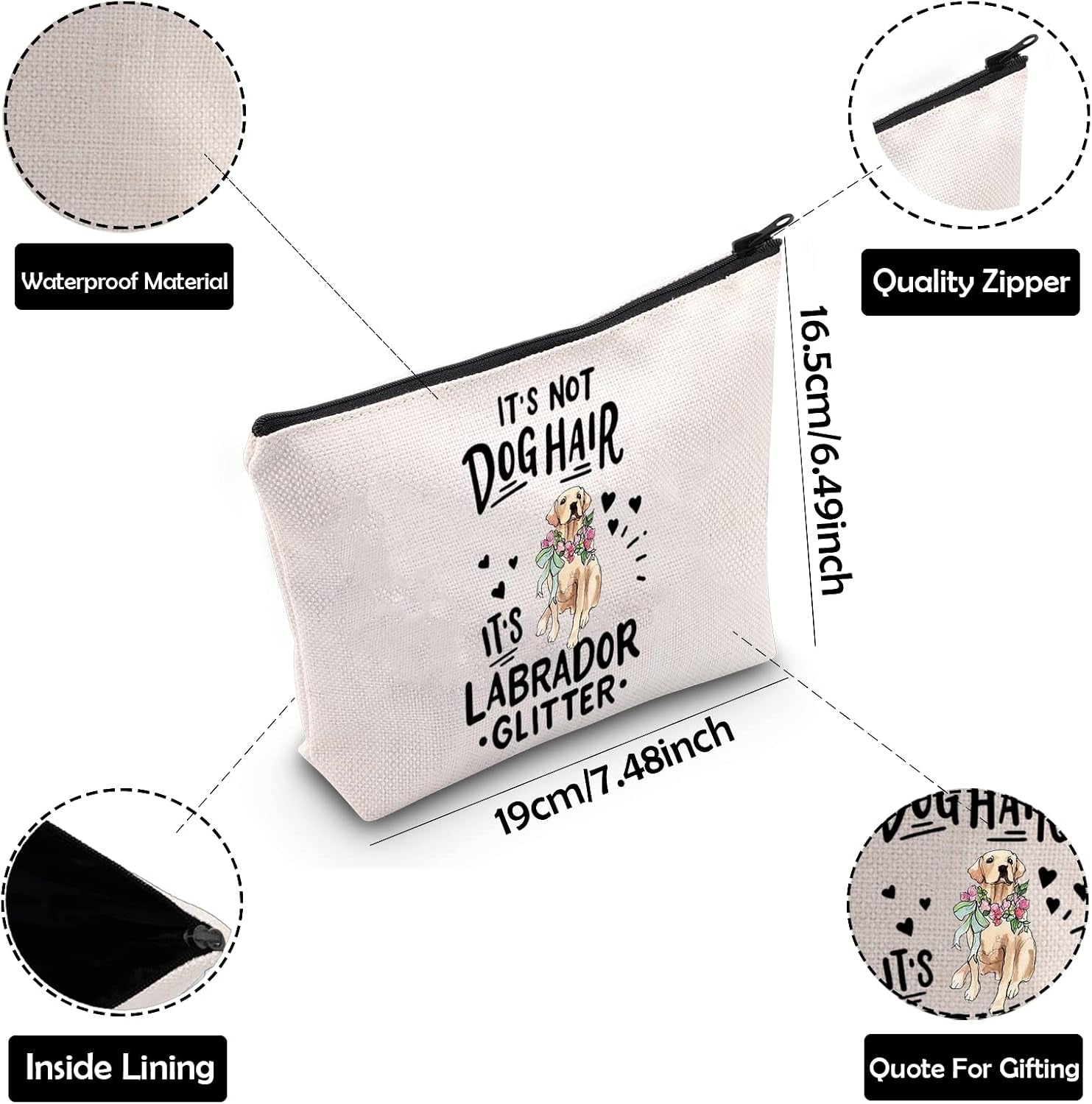 Labrador Dog Cosmetic Bag IT'S Not Dog Hair It'S Labrador Glitter Makeup Bag with Zipper Labrador Mama Mom Survival Kit (Labrador Glitter)