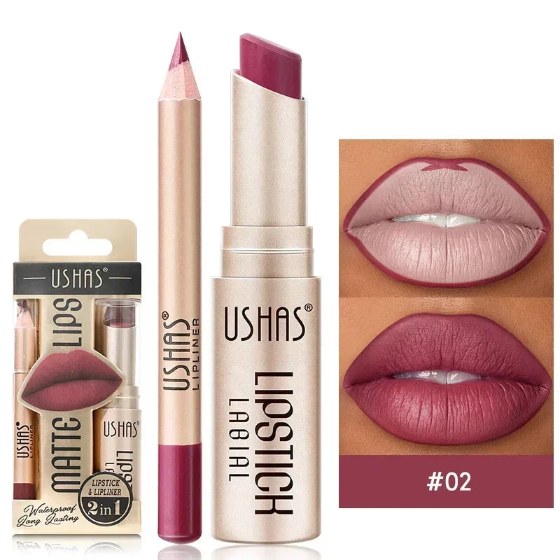 2 in 1 Lipstick Set Lip Liner Free Shipping Make-Up for Women Waterproof Long Lasting Cosmetics Korean Makeup Matte Lipstick