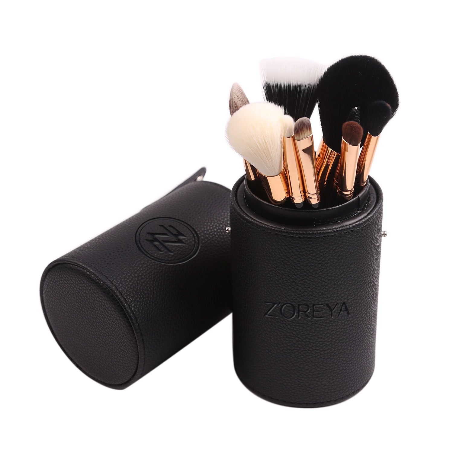 Premium 12-Piece Travel Makeup Brush Set with Essential Cosmetic Tools and Black Holder - Synthetic Hair Foundation, Powder, and Eye Brushes