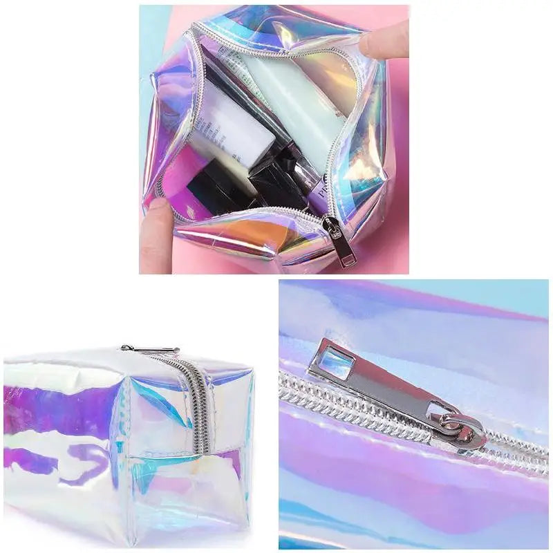 Holographic Makeup Bag Cosmetic Travel Bag Toiletry Organizer Purse for Women 2023 New Colorful Organizer Pouch Travel Fashion
