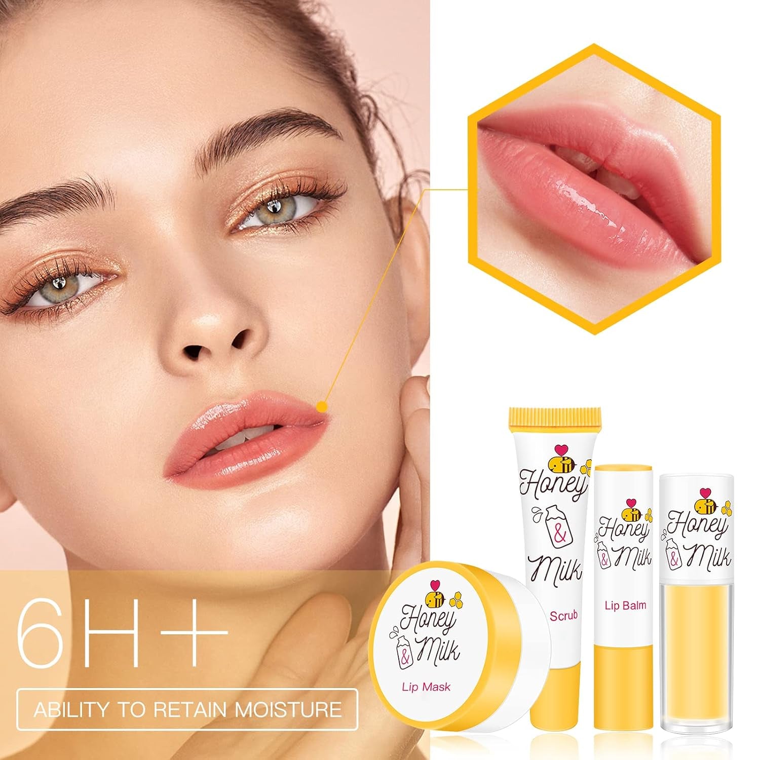 4 Piece Honey Milk Lip Mask Lip Balm Lip Scrub Lip Oil Lip Care Kit