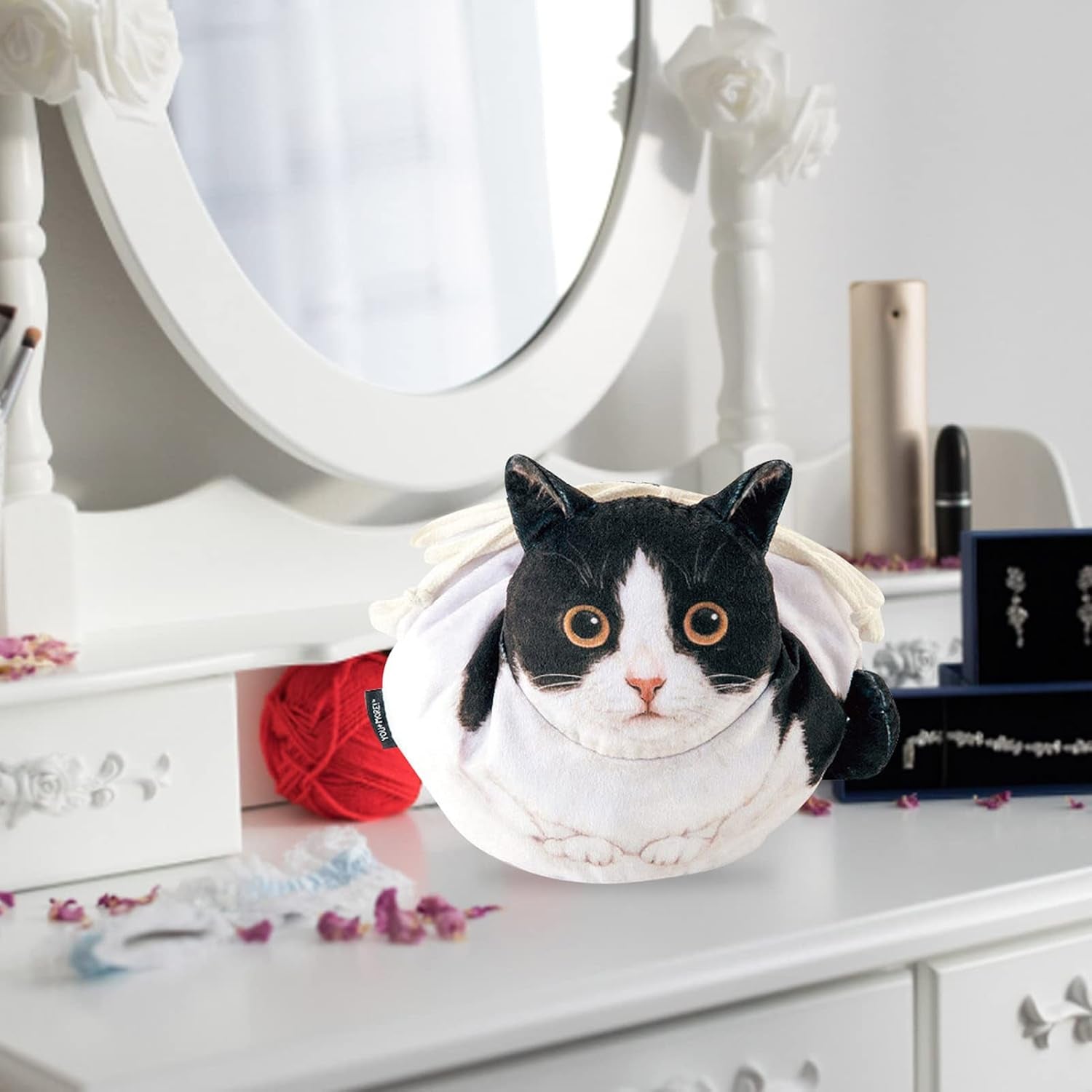 Cat Cosmetic Bag - Cat Shaped Funny Kitten Drawstring Toiletry Bag,Soft Makeup Travel Bag Organizer and Cat Coin Pouch Purse for Bathroom, Vacation, Gym