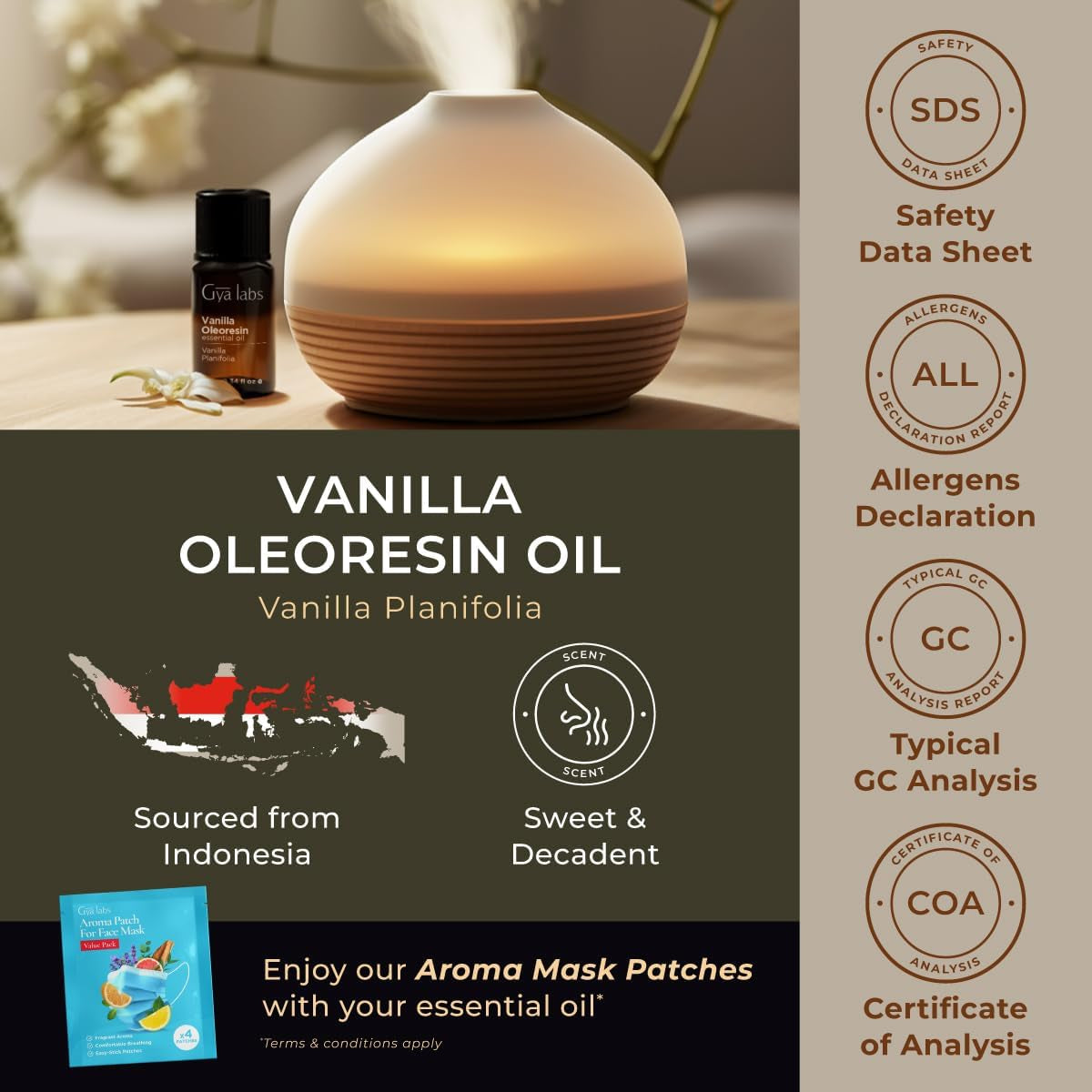 Vanilla Essential Oil for Diffuser - Vanilla Oleoresin Essential Oil - Vanilla Essential Oil for Skin & Candle Making - Long Lasting Vanilla Oil Perfume (10Ml)