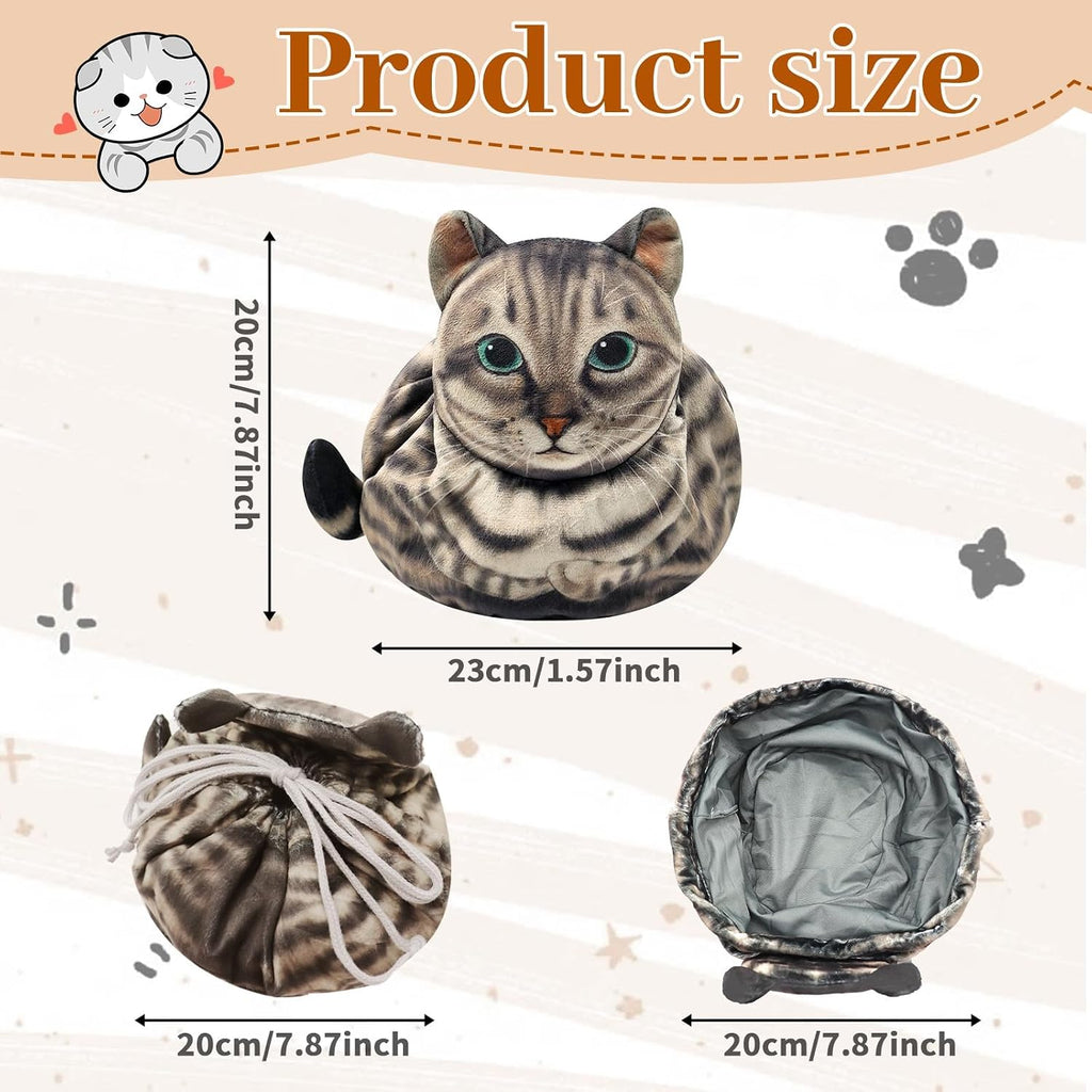 Cat Shaped Drawstring Makeup Bag, Portable Travel Kitten Cosmetic Bag, Flat Lay Toiletry Bag Funny Cat Cosmetic Pouch, Soft Makeup Bag Organizer for Womencat Lovers