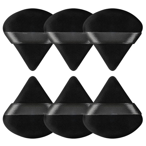 6 Pcs Powder Puff, Face Soft Triangle Makeup Puff Velour Makeup Sponge for Loose Powder (Black)