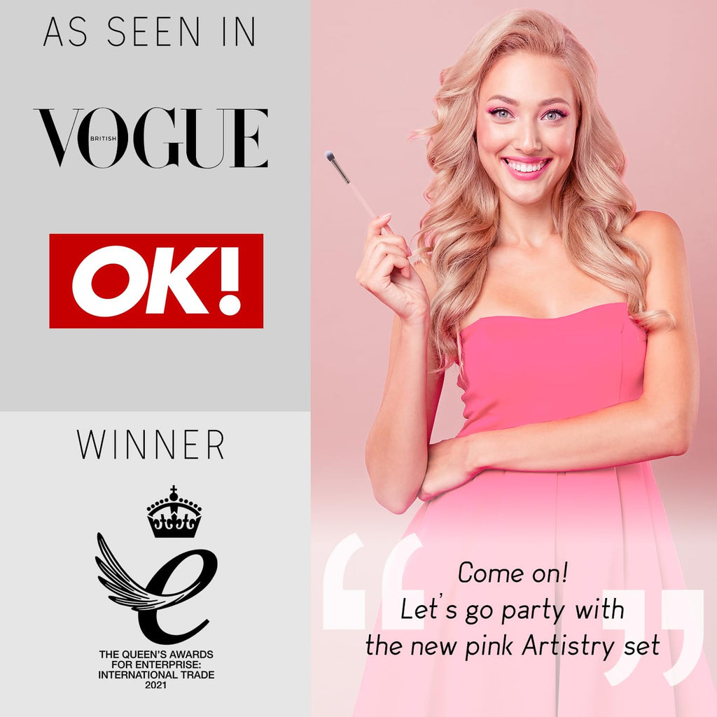 Beauty 15 Piece Award Winning Pink Makeup Brush Set: Cute Vegan Makeup Brushes for Women, Teen Girls & Tweens with Holder Case, Sponge, Cleaner & Guide, Gift Box