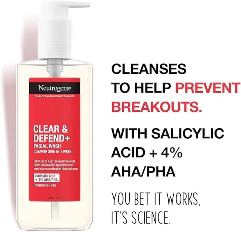 Clear & Defend+ Skincare Set with Facial Wash (1X 200Ml) and Face Serum (1X 30Ml), Clearing 2-Step Skincare Set with Salicylic Acid, AHA/PHA for Spot-Prone Skin to Help Fight Breakouts