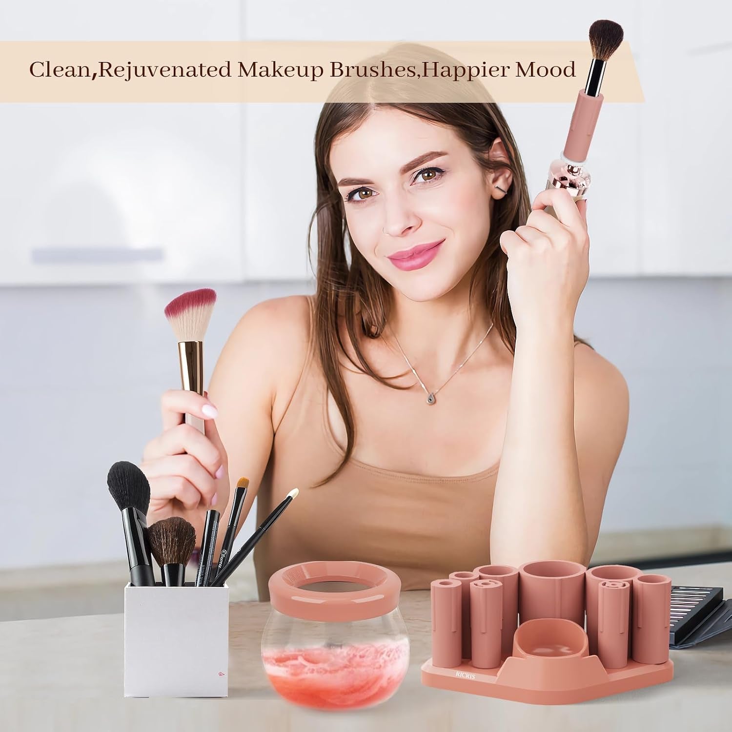 Electric Makeup Brush Cleaner and Dryer - Rapid Cleaning and Drying Solution for Cosmetic Brushes - Automatic Brush Spinner Washer
