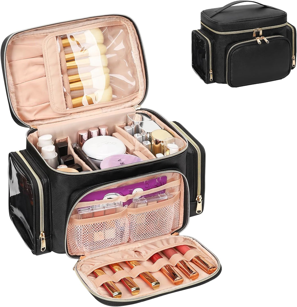 Large Makeup Bag with Brushes Compartments Travel Toiletry Bags for Women