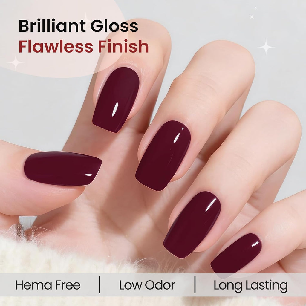 Hema-Free Oxblood Red Gel Nail Polish 1PCS 12ML Gel Polish | Same Color Same Bottle,Soak-Off UV LED, Long-Lasting Nails Art for Salon & Home DIY Manicures