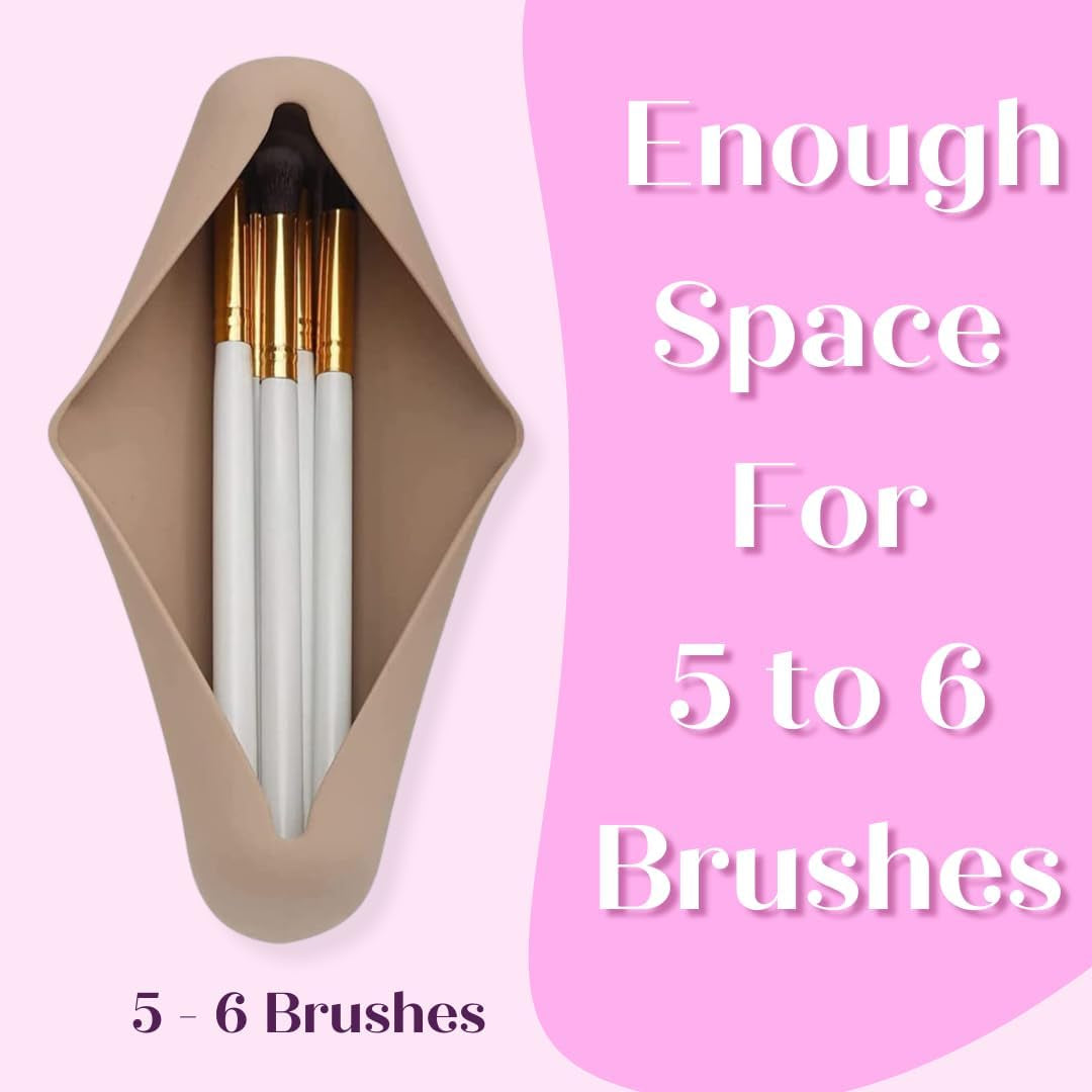 Silicone Makeup Brush Holder, Soft Silicone Makeup Organize Portable Make up Bag Anti-Fall Out Cosmetic Pouch, Makeup Sponge Holder