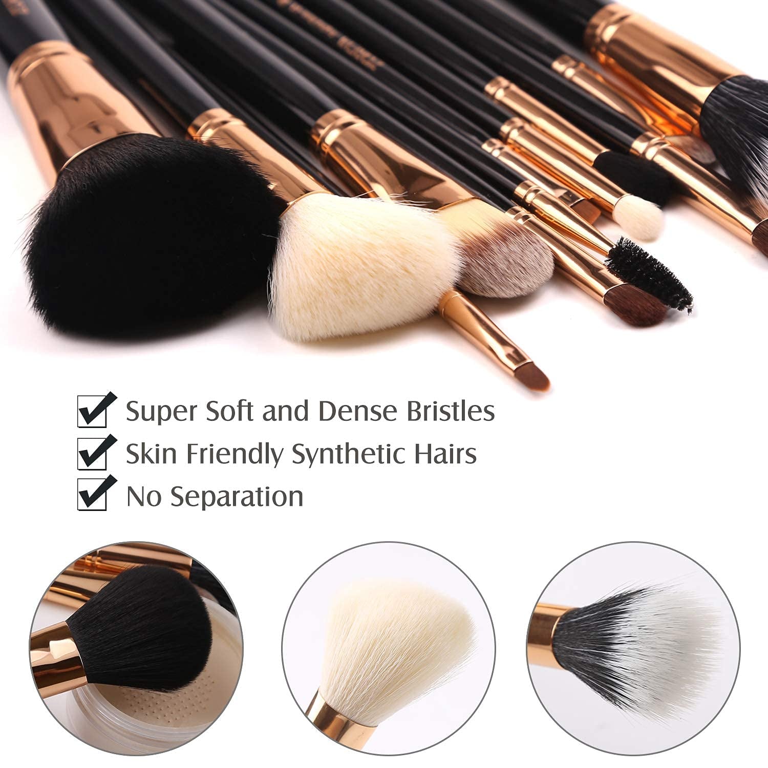 Premium 12-Piece Travel Makeup Brush Set with Essential Cosmetic Tools and Black Holder - Synthetic Hair Foundation, Powder, and Eye Brushes
