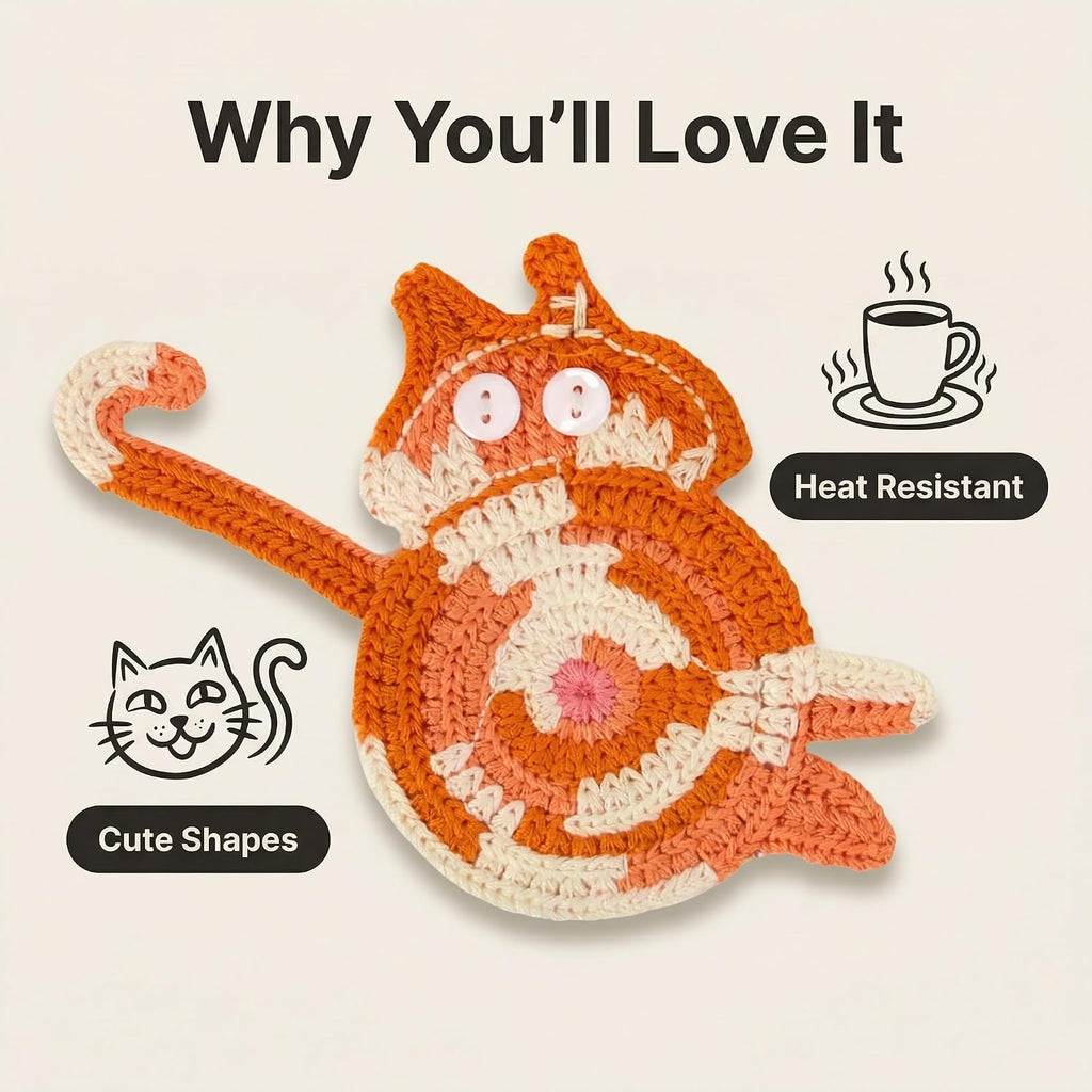 Cat Gifts for Cat Lovers 3PCS Cat Coaster Woven Creative Cute Cat Coaster Insulation Coaster Coffee and Tea Coaster Desktop Gifts