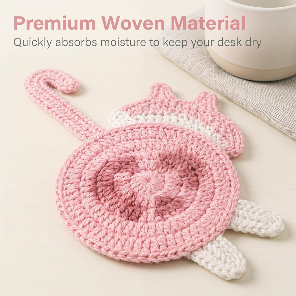 Cat Gifts for Cat Lovers 5PCS Cat Coaster Woven Creative Cute Cat Coaster Insulation Coaster Coffee and Tea Coaster Desktop Gifts