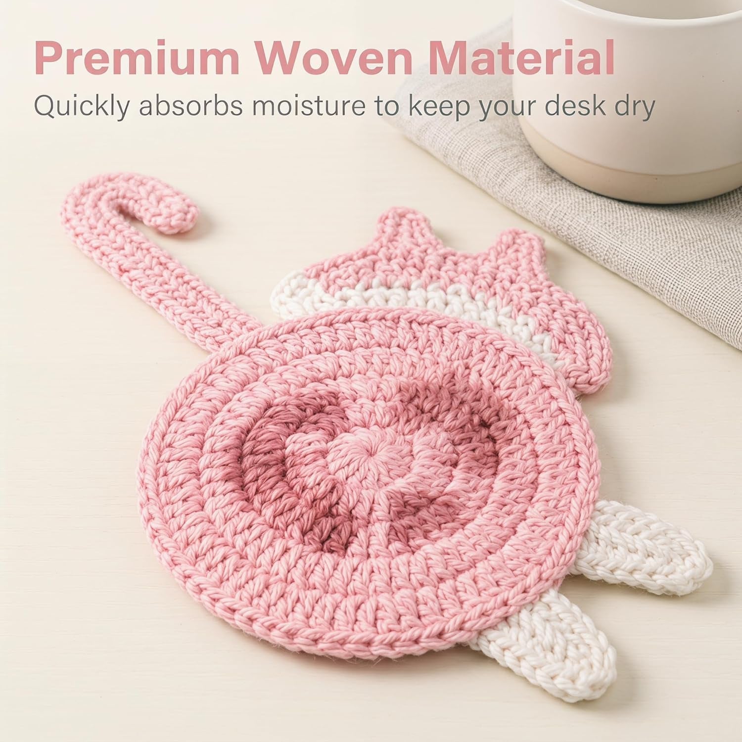 Cat Gifts for Cat Lovers 5PCS Cat Coaster Woven Creative Cute Cat Coaster Insulation Coaster Coffee and Tea Coaster Desktop Gifts
