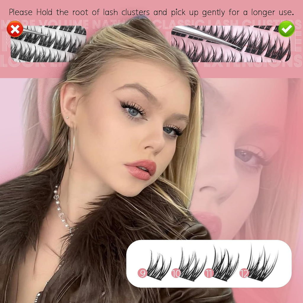 Natural Lash Clusters Wispy Cluster Eyelash Extensions 9-12MM Volume Individual Lashes 132Pcs CC Curl Classic Eyelash Clusters Soft Lash Extensions Easy to Apply for Beginners by