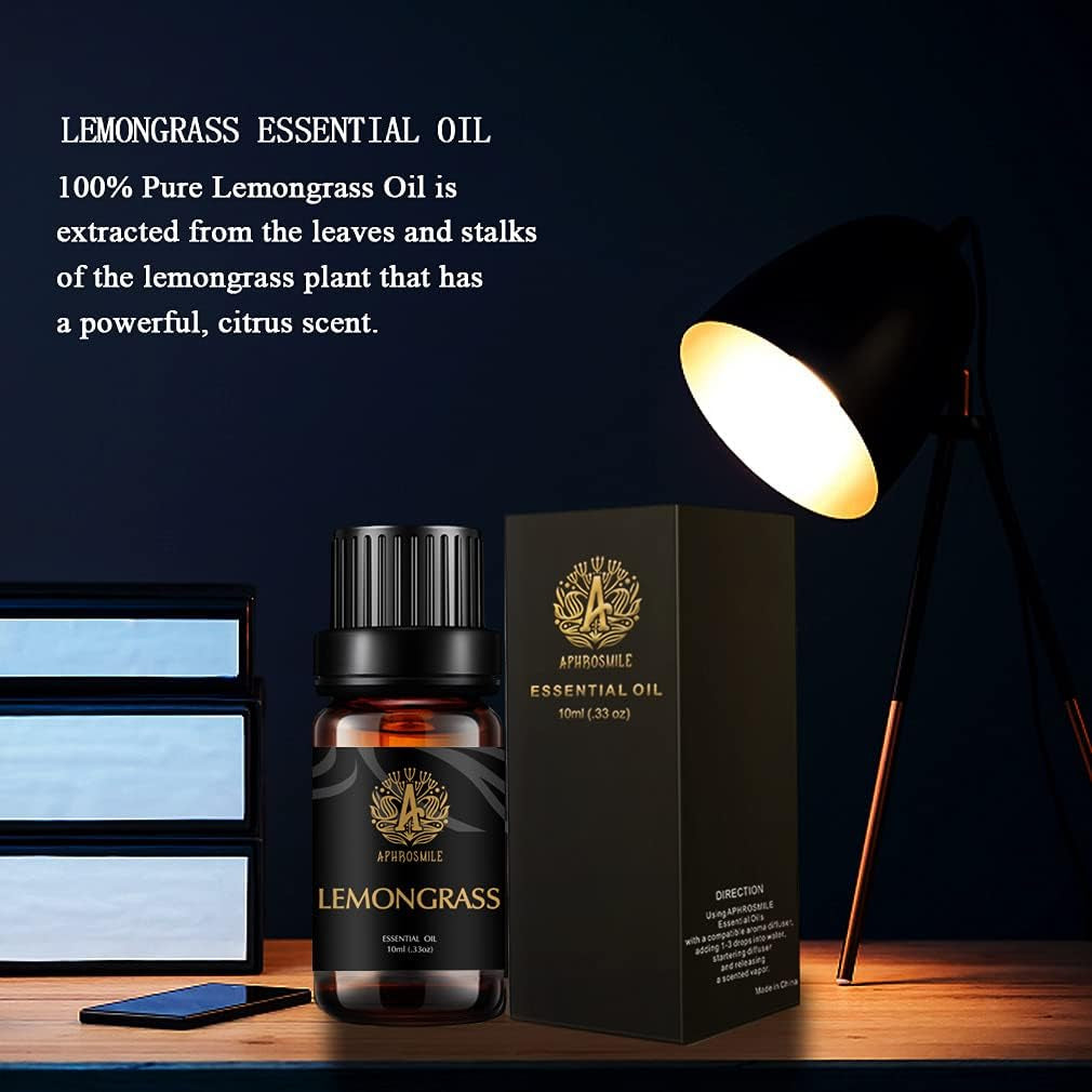Aromatherapy Essential Oils Set, & Lemongrass Essential Oils Scent Kit for Diffuser, Humidifier, Massage, 3 * 10Ml Lemongrass Aromatherapy Essential Oils Fragrance Oils Sets