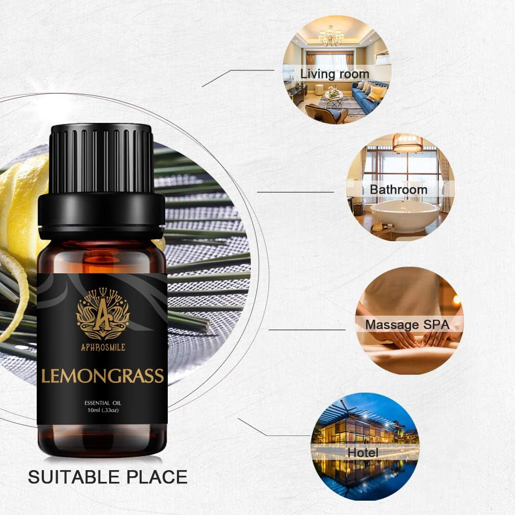 Aromatherapy Essential Oils Set, & Lemongrass Essential Oils Scent Kit for Diffuser, Humidifier, Massage, 3 * 10Ml Lemongrass Aromatherapy Essential Oils Fragrance Oils Sets