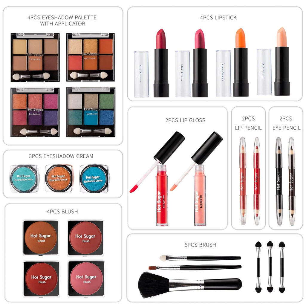 All in One Makeup Set for Teenager Girls, Full Makeup Kit for Beginners Includes Eye Shadow Palette Blush Lip Gloss Lipstick Lip Pencil Eye Pencil Brush Mirror (Pink Heart)