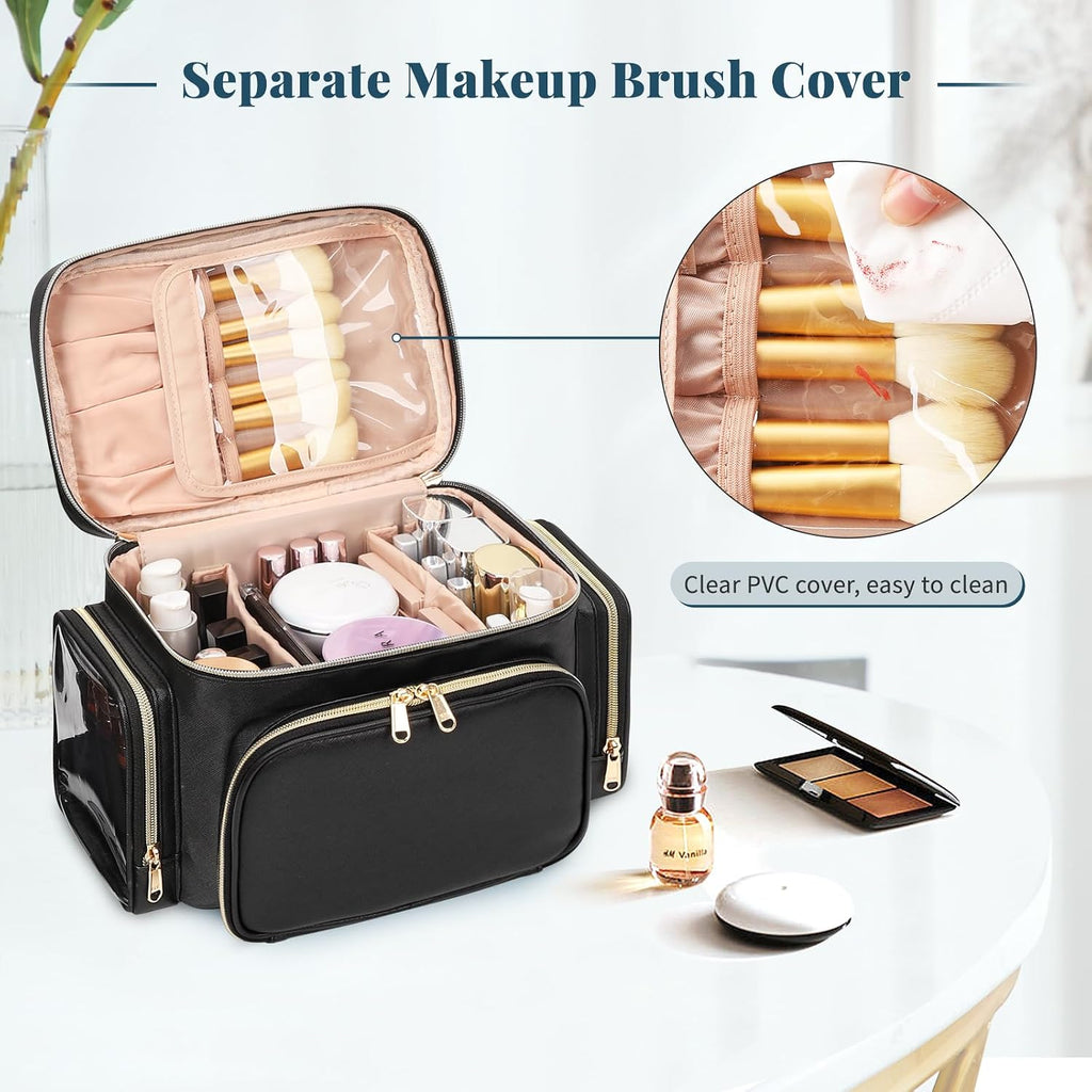 Large Makeup Bag with Brushes Compartments Travel Toiletry Bags for Women