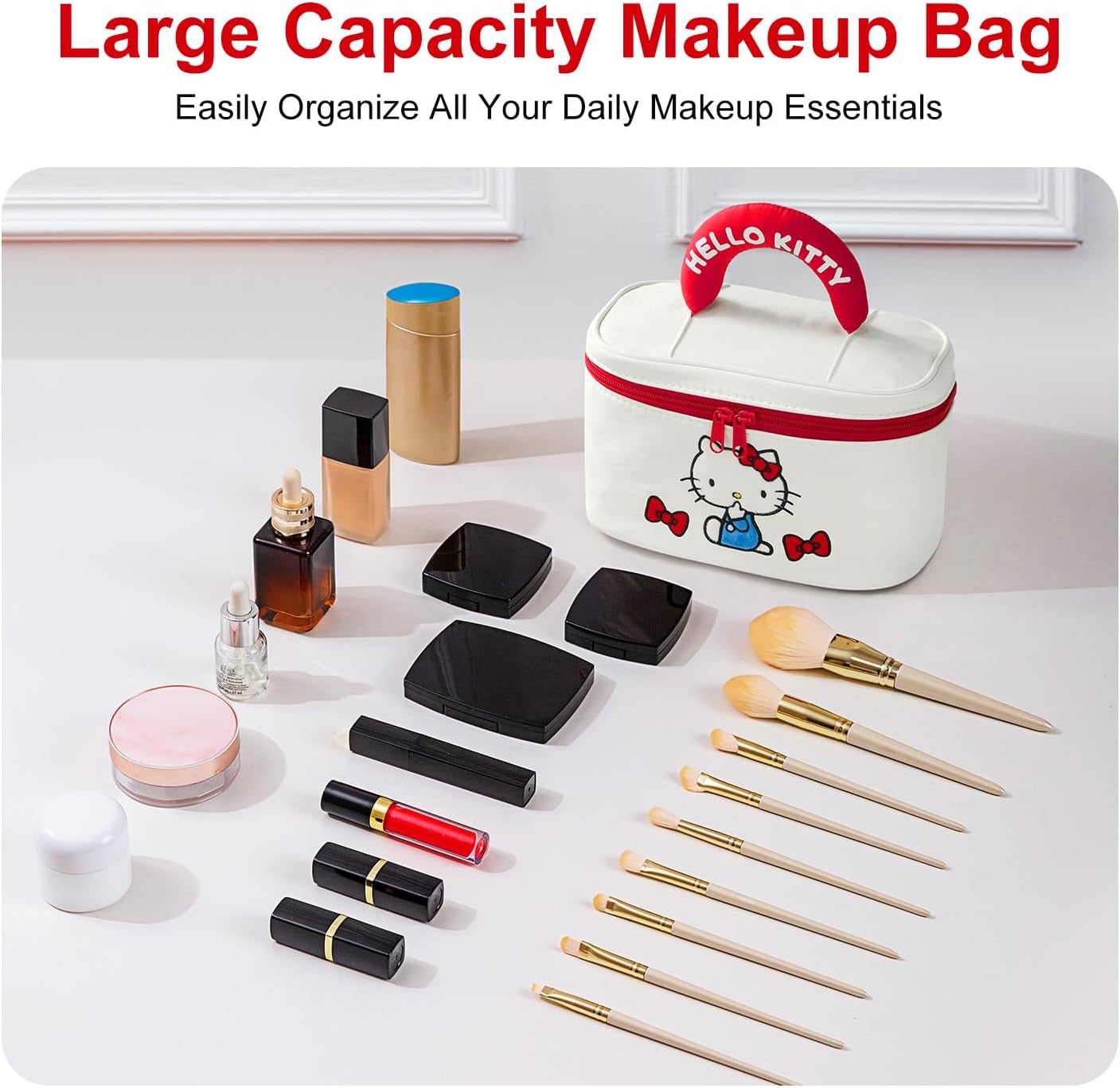Large Travel Makeup Bag Waterproof Cosmetic Bags,Portable Toiletry Organizer with Handle for Girl,Cute Home Storage for Women