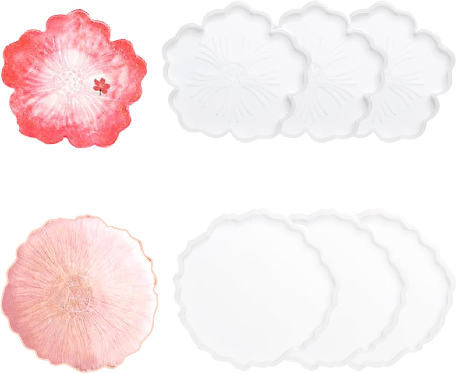 Silicone Coaster Molds,  6 Pack Flower Coaster Resin Molds DIY Epoxy Resin Coaster Molds Flower Silicone Tray Resin Casting Molds Irregular Epoxy Resin Agate Coaster Cup Mat Molds, 2 Styles