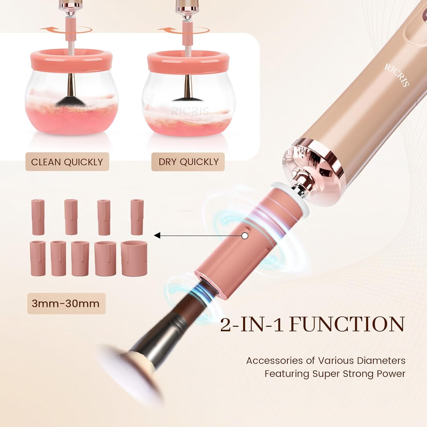 Electric Makeup Brush Cleaner and Dryer - Rapid Cleaning and Drying Solution for Cosmetic Brushes - Automatic Brush Spinner Washer