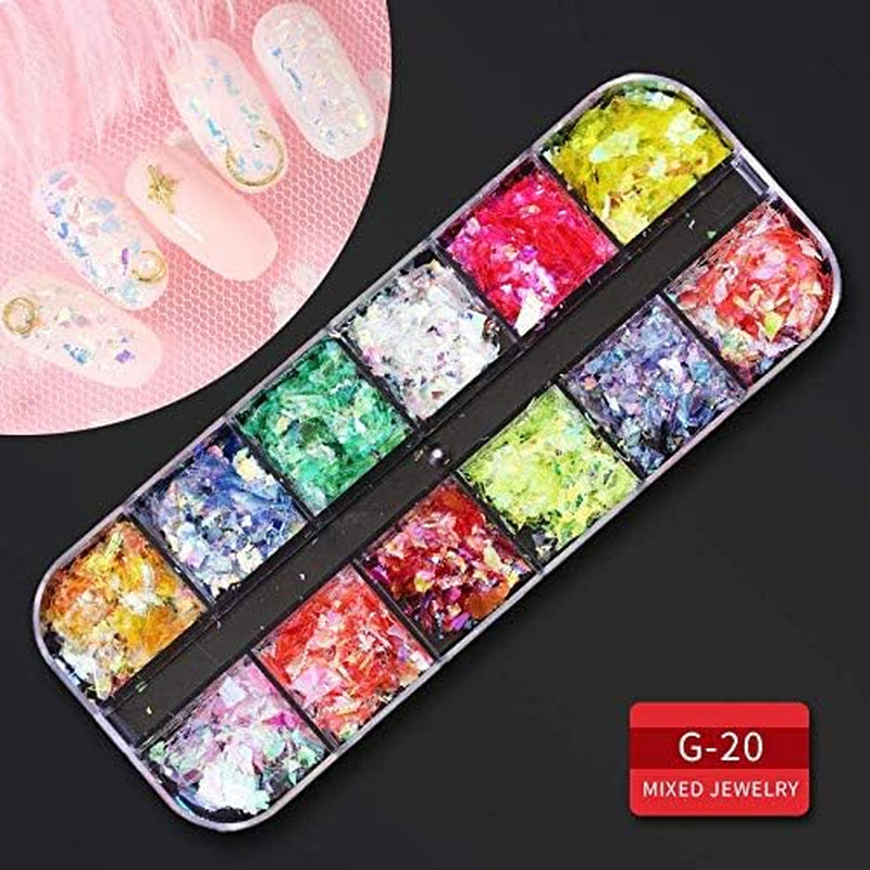 9 Boxes Nail Rhinestones Glitter Gems Diamonds Studs Crystals Sequins Kit with 1 Tweezers and 3 Pen for Nail Art Supplies Accessories