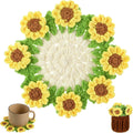 Handmade Crochet Sunflower Coaster, Knitted Flowers Desk Coaster, Absorbent Cute Crochet Flower Coasters for Coffee Tabletop Protection and Home Decor Housewarming Gift