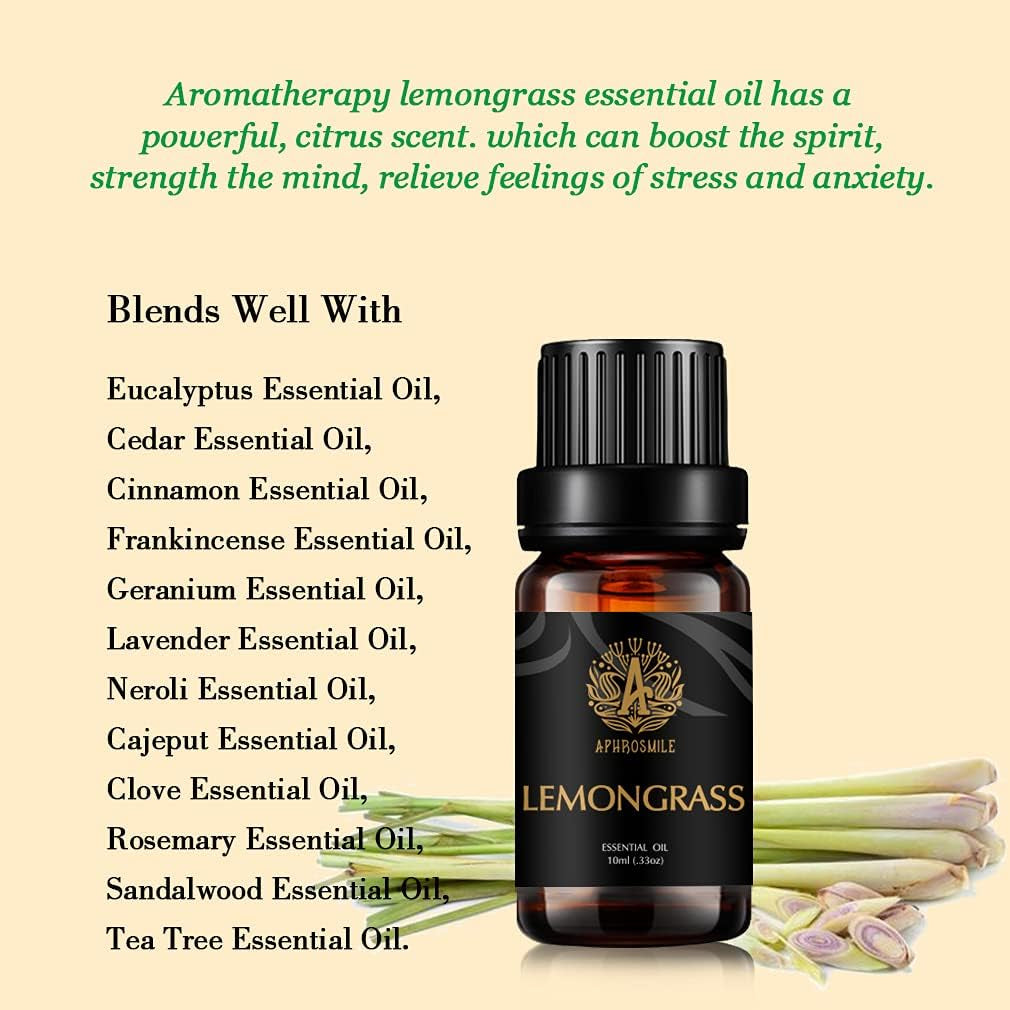 Aromatherapy Essential Oils Set, & Lemongrass Essential Oils Scent Kit for Diffuser, Humidifier, Massage, 3 * 10Ml Lemongrass Aromatherapy Essential Oils Fragrance Oils Sets