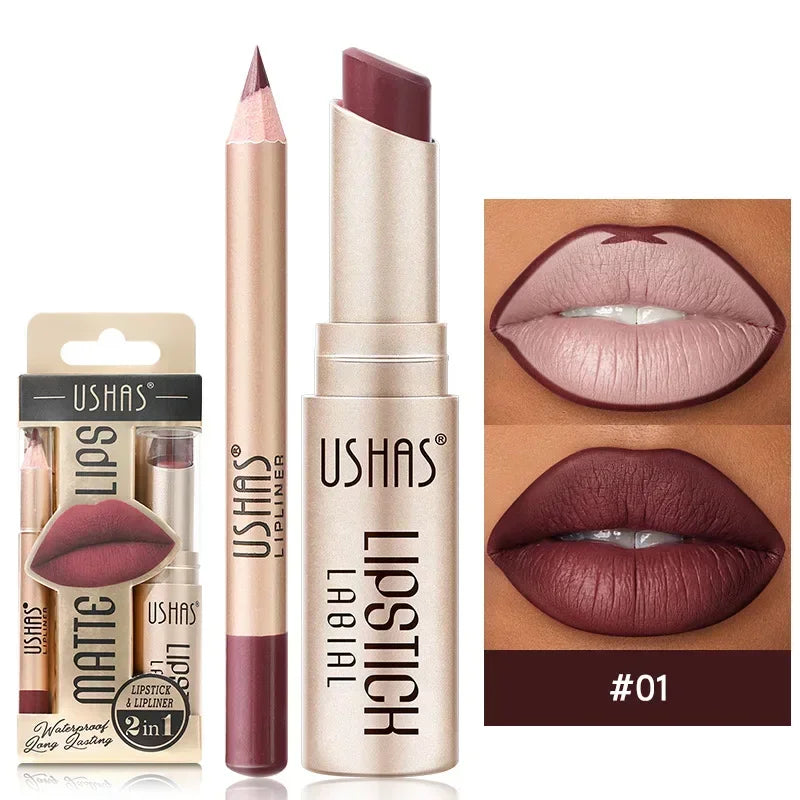 2 in 1 Lipstick Set Lip Liner Free Shipping Make-Up for Women Waterproof Long Lasting Cosmetics Korean Makeup Matte Lipstick