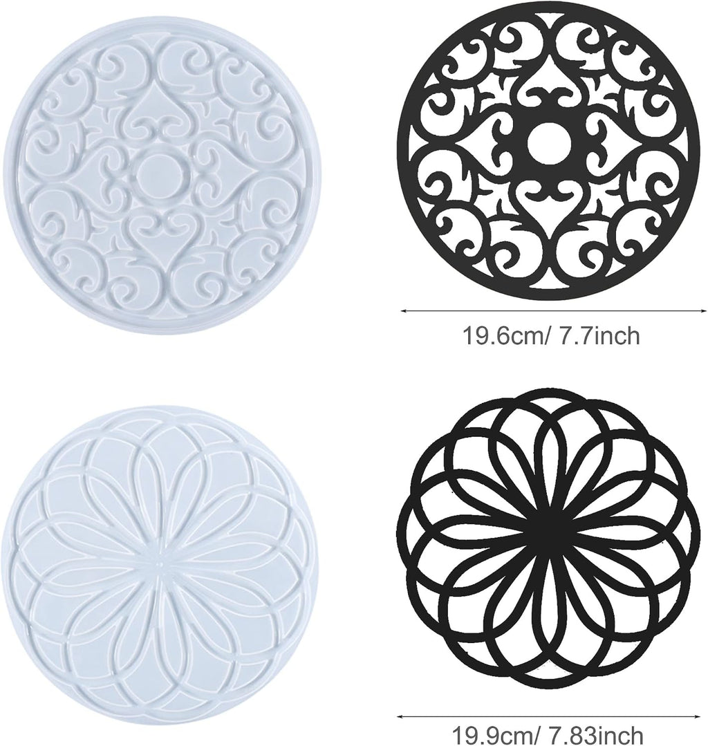 4 PCS Coaster Resin Moulds, Large Hollow Flower Silicone Coaster Moulds for Resin 3D Mandala Jewelry Casting Moulds for Cups Coaster Home Decoration Coaster Mould Set