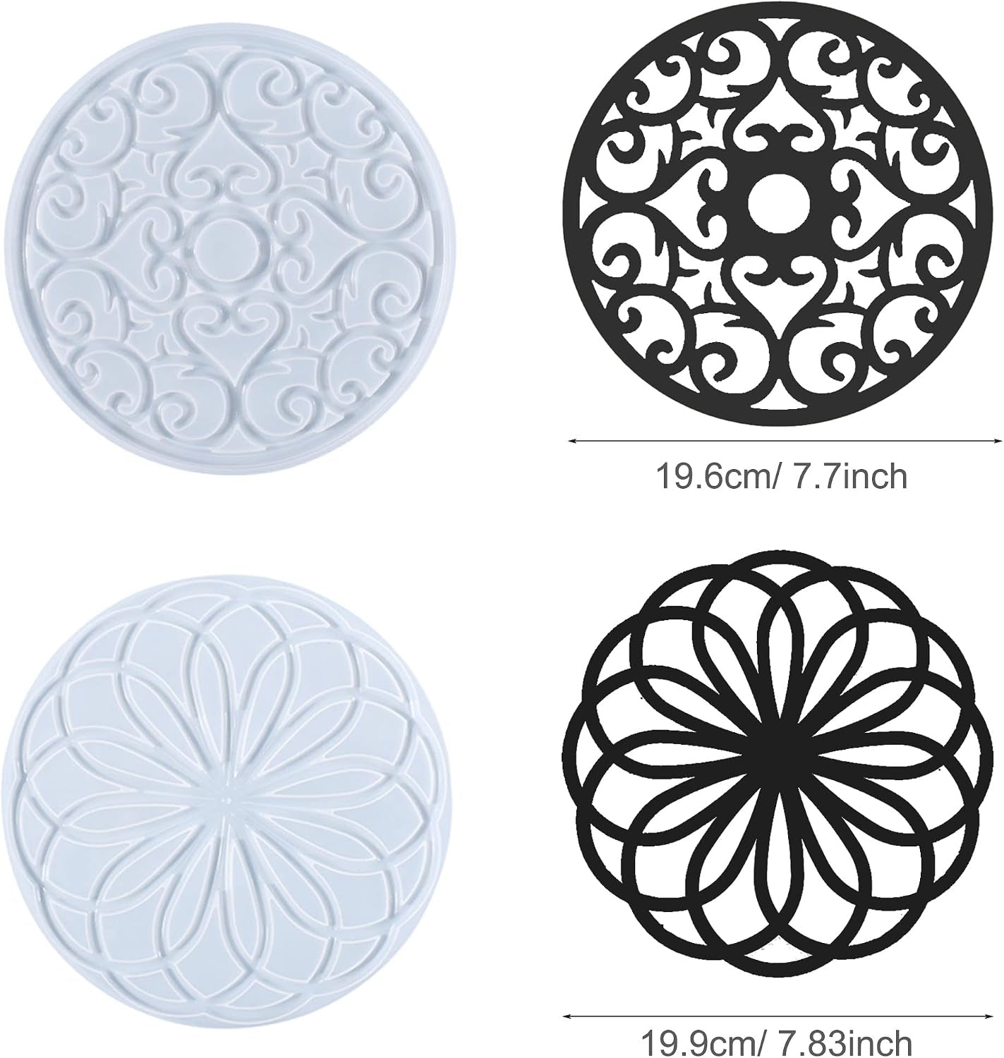 4 PCS Coaster Resin Moulds, Large Hollow Flower Silicone Coaster Moulds for Resin 3D Mandala Jewelry Casting Moulds for Cups Coaster Home Decoration Coaster Mould Set
