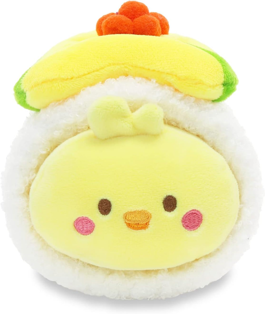 Avocado Sushi Chickiroll Plush Pillow, Kawaii Chick, 6" | Soft Plush Toy in Removable Burrito Outfit; Bedroom Decor and Birthday Gift for Kids and Women.