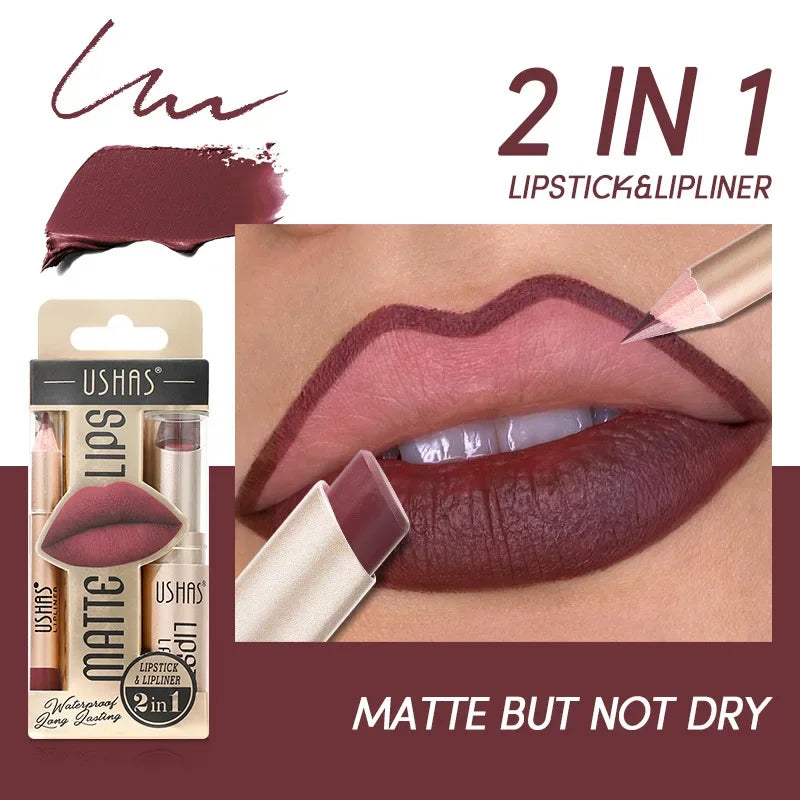 2 in 1 Lipstick Set Lip Liner Free Shipping Make-Up for Women Waterproof Long Lasting Cosmetics Korean Makeup Matte Lipstick